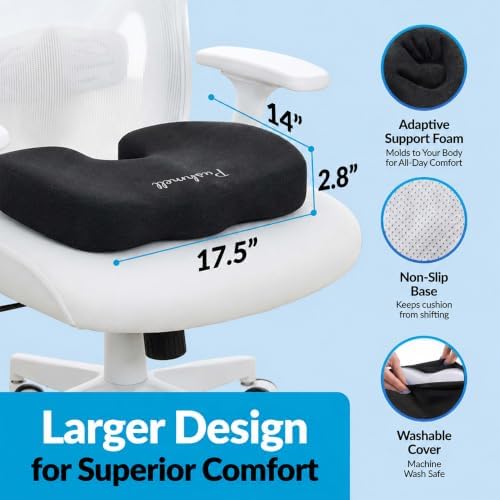 Premium Memory Foam Gel Seat Cushion for Tailbone, Coccyx, Back & Sciatica Pain Relief – Fits 17.5” x 14” Seats, Ergonomic Office & Desk Chair Cushions for Home, Car – Includes Bonus Extra Cover - Image 5