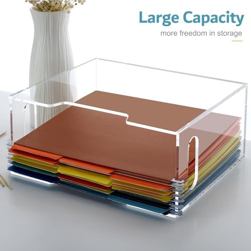 DINGHUO Acrylic File Folder Organizer, Hanging File Organizer Box, File Holder with Handles for Letter Size, Clear File Box Desktop Folder Storage for Office Home Work -1 Pack - Image 3