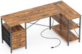 Huuger L Shaped Office Desk with Power Outlets & 3 Drawers by Huuger