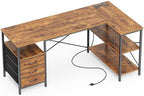 Huuger L Shaped Office Desk with Power Outlets & 3 Drawers by Huuger