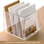 YUXUN Clear Acrylic File Organizer 4-Compartment Desktop - Image 2