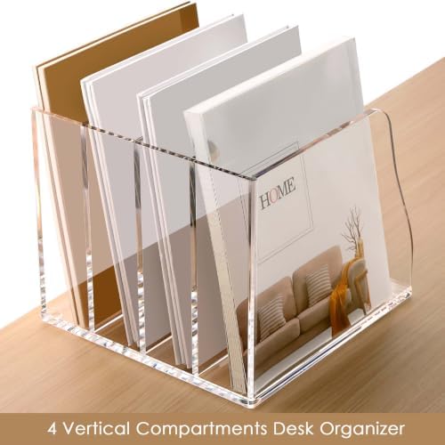 YUXUN Clear Acrylic File Organizer 4-Compartment Desktop - Image 2