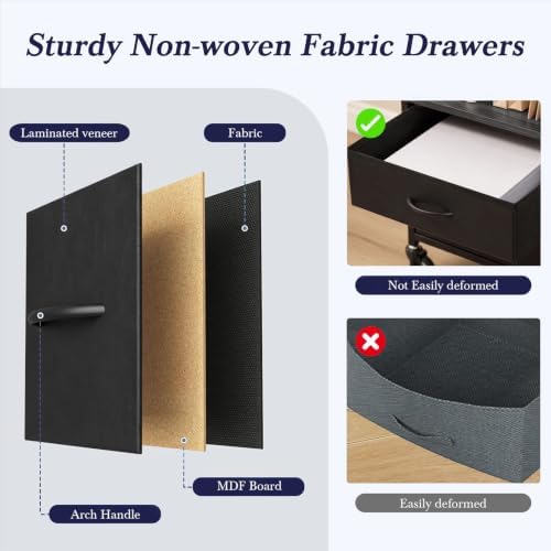 Faesun Printer Stand with Storage, 22'' Rolling Printer Table with 2 Fabric Drawers, File Cabinet for Home Office, Small Office Storage Cabinet with Side Pocket & Dividers, Gray - Image 6