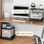 YAOHUOO 2-Tier Desktop Printer Stand with Fabric Drawer,17.3"x11.8" Black - Image 3