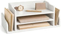 Wood Desk Organizer: File Organizer with 3-Tier Shelf for Office Desk,White by REBEEVISION