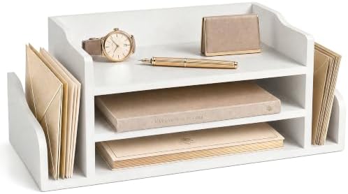 Wood Desk Organizer: File Organizer with 3-Tier Shelf for Office Desk,White by REBEEVISION