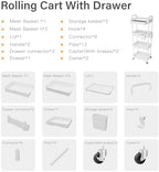 4 Tier Rolling Utility Cart with Drawer,REBECAT Utility Cart Made of Multifunctional Storage Organizer Tool for Kitchen,Bathroom,Living Room,Office(Gray) - Image 4