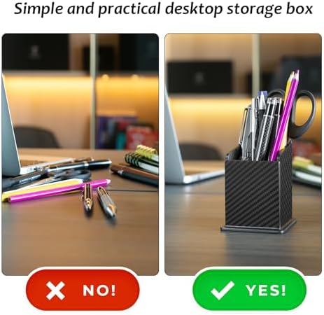Carbon Fiber Black Pen Holder Cup for Desk, Black Pencil Cup Holder for Desk Office Pen Organizer,Modern Minimalist Pen Holder,Matte Black - Image 3