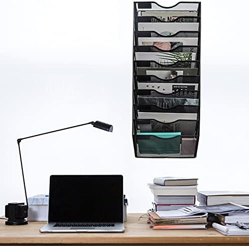 EASEPRES 10 Pocket Mesh Hanging Wall File Organizer, Wall Mounted Mail Paper Document Folder Holder, Clipboard Storage Organization Magazine Rack with Nametag Label for Office Home School, Black - Image 3