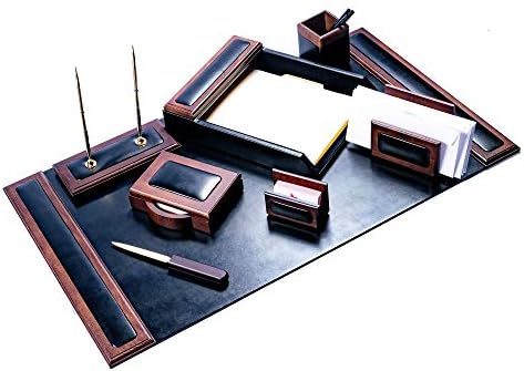 DACASSO Wood & Leather Desk Set - Luxury Leather Desk Pad & Desk Organization Essentials - Office Organization & Executive Desk Decor - (Walnut and Black, 8 Piece) - Image 4