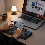 GAMCATZ Ergonomic Backlit Wireless Keyboard with Wrist Rest-Low-Profile,Phone/Tablet Holder,Rechargeable with Light Up Keyboard,Cordless Quiet Computer Keyboard for Desktop,Laptop, PC, Mac-Grey - Image 2