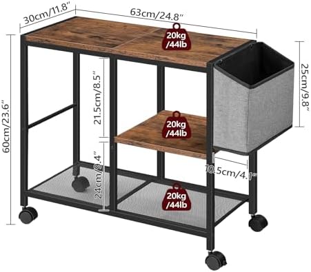 MAHANCRIS Printer Stand with Storage Bag, 3-Tier Mobile Under Desk Printer Cart with Wheels, Wood Rolling Printer Table, Organizer Shelf for Study, Office, Living Room, Rustic Brown PTHR2201 - Image 3