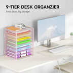 Cawukege 9 Tier Paper Organizer with Handle, Pink Large Capacity Desk Organizer Mesh File Folder Letter Paper Tray Desktop Document Sorter for Classroom, School, and Office Accessories Organization - Image 2