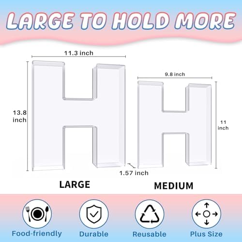 13.8" Extra Large Acrylic Letter Charcuterie Board Box, Reusable Fillable Letter Cake Candy Dish Display Serving Tray for Birthday Anniversary Party Decoration (H) - Image 2