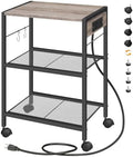HOOBRO Industrial Printer Stand, 3-Tier Mobile Printer Table, Rolling Cart with Power Outlets and USB Ports, Home Printer Stand with 2 Hooks, for Office, Living Room, Greige and Black BG22UPS01 by HOOBRO