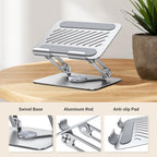 UGREEN Tablet Stand Holder for Desk with 360° Rotating Base Aluminum Dual Rod Support Adjustable Home Office Accessories Compatible with iPad Pro 13 12 11 Air Mini 5 4 3 Phone E-Reader Silver - Image 2