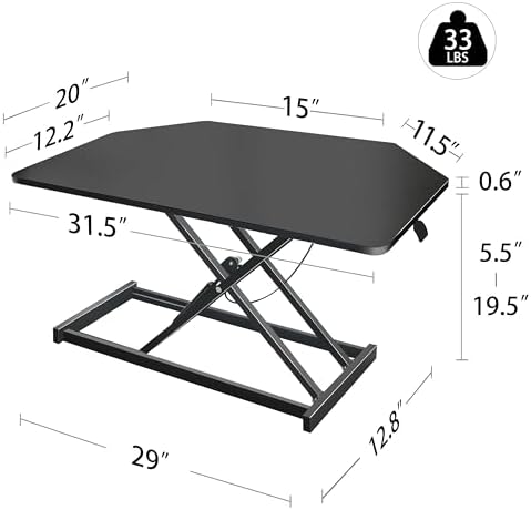 Aconcept 32 inch Black Corner Height Adjustable Standing Desk Converter, One-Click Sit to Stand up Desk Riser, Pre-Assembled for Dual Monitor and Laptop Workstation - Image 2