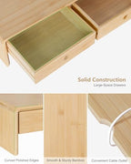 Ufine Bamboo Monitor Stand with 2 Drawers & Keyboard Storage - Image 7
