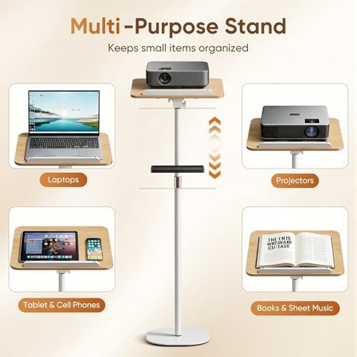 2 in 1 Adjustable Floor Book Stand & Music Stand with Removable Tray, 19.7" to 51.2" Foldable Reading Book Holder with Page Clips for Laptop, Cookbooks, Sheet Music, Wooden Podium Stand for Projector - Image 4
