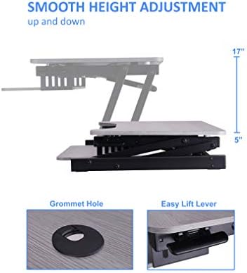Rocelco 37.5" Height Adjustable Standing Desk Converter with Dual Monitor Mount and Anti Fatigue Mat -Slide Out Retractable Keyboard Tray -Sit Stand Tabletop Riser Workstation -Gray (R DADRG-DM2-MAF) - Image 2