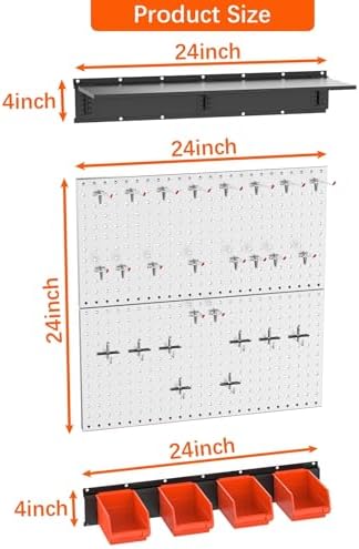 TORACK Metal Pegboard with Accessoreis for Garage Wall, Tool Organizer Pegboard with Hooks, Wall Mounted Bins/Shelf, Tool Storage Peg Board for Wall(Grey) - Image 3
