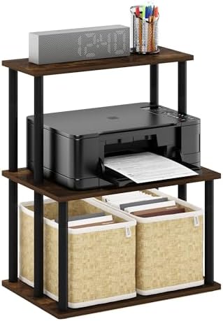 Furinno Turn-N-Tube 3-Tier Toolless Multipurpose Printer Stand Display Storage Shelf, Amber Pine/Black - Image 5
