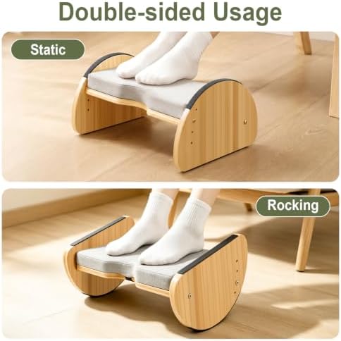 Adjustable Foot Rest Under Desk, Bamboo Wood Foot Stool with Cushion, Rocking Under Desk Footrest, Desk Leg Rest for Home Office - Image 5