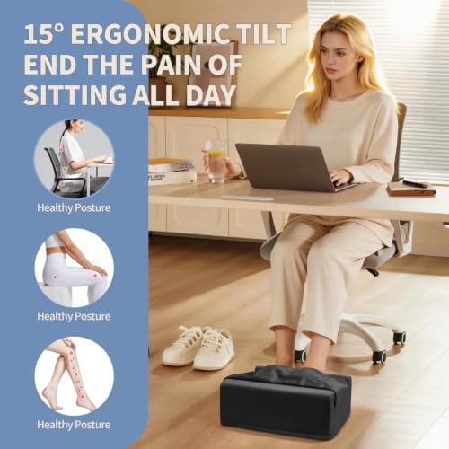 Under Desk Footrest with Rocking Base & Warming Cover, Black Velvet - Image 2