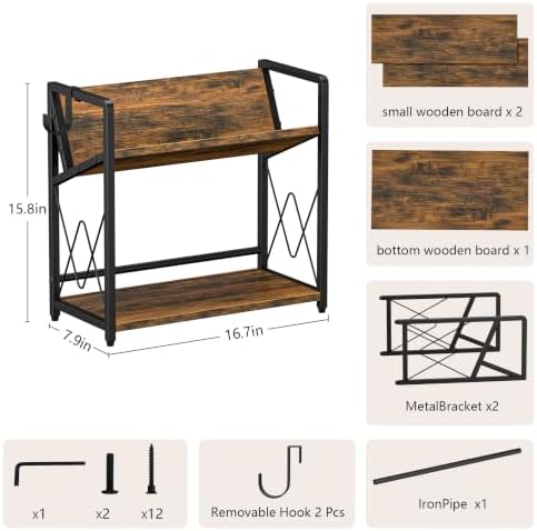 Desk Shelf Organizer, 2 Tier Desktop Bookshelf, Wooden Tabletop Bookshelf - Image 3