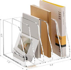SANRUI Acrylic Magazine File Holder Desk Organizer, Clear 5 Compartments - Image 2