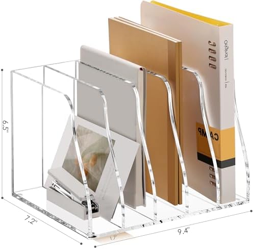 SANRUI Acrylic Magazine File Holder Desk Organizer, Clear 5 Compartments - Image 2