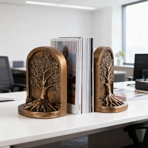 Tree of Life Bookends Set – 6.1" Resin Decorative Bookends, Antique Bronze Finish, Non-Skid Heavy Duty Support for Books, Bookshelf Decor, Office, Library, Housewarming Gift - Image 5