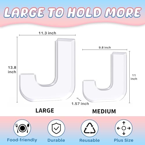 13.8" Extra Large Acrylic Letter Charcuterie Board Box, Reusable Fillable Letter Cake Candy Dish Display Serving Tray for Birthday Anniversary Party Decoration (J) - Image 2
