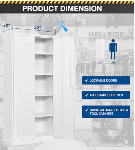 Fesbos Metal Storage Cabinet-71” Tall Steel File Cabinets with Lockable Doors and Adjustable Shelves-White Steel Storage Cabinet for Home,Kitchen, School, Office, Garage - Image 3