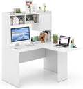 GIANTEX L Shaped Desk with Hutch, White Corner Desk with Storage Shelf & Cabinet, Laptop PC Table Gaming Computer Table Workstation, Modern Executive Study Writing Desk for Home Office, Bedroom by Giantex