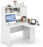 GIANTEX L Shaped Desk with Hutch, White Corner Desk with Storage Shelf & Cabinet, Laptop PC Table Gaming Computer Table Workstation, Modern Executive Study Writing Desk for Home Office, Bedroom by Giantex