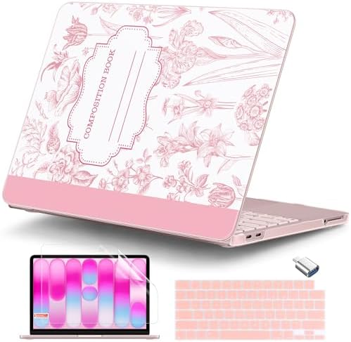 DONGKE Compatible with MacBook Neo 13 Inch Case 2026 A3404 A18 Pro chip & Touch ID, Plastic Hard Shell with Keyboard Cover, Screen Protector & Dust Plugs, Blush Composition Book by DONGKE