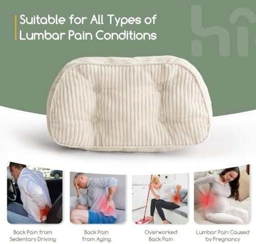 HIGOGOGO Lumbar Support Pillow for Recliner Chair/Accent Chair/Couch/Office Chair, Tufted Corduroy Back Support Cushion for Elderly, Recliner Cushions for Back Rest, Pain Relief, Reading, Beige - Image 7