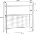 Desk Shelf, 36.8” Desktop Organizer Shelf with Grid Panel and Hooks, Desk Hutch for Computer Monitor, 2 Tier Desk Display Rack Wood Desktop Bookshelf Storage for Home Office Dorm (White, 36.8") - Image 3