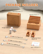 Pezin & Hulin Bamboo Phone Charging Station with 5-Port Charger & 5 Cables - Image 3