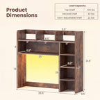 LDAILY Desktop Bookshelf with LED Lights, 35.5’’ Wooden Desk Shelf with 8 Cubes & 3 Adjustable Storage Shelves, 5-Tier Desk Hutch for Dorm College Office Computer Monitor Up to 25’’(Rustic Brown) - Image 3