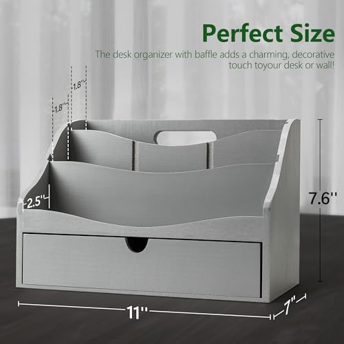 Rebee Vision Mail Organizer for Desk with Drawer Home & Office Decor, Gray - Image 2