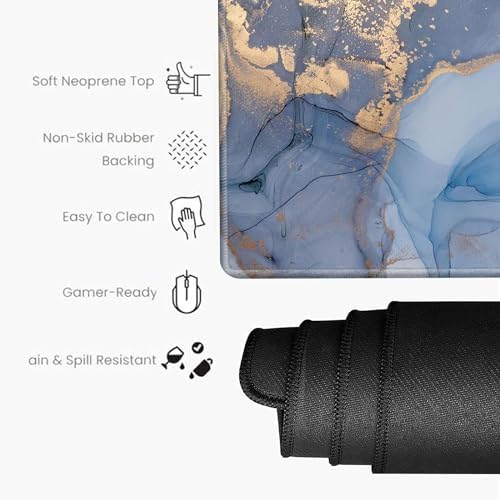 48 x 24 inch Mouse Pad Gaming Mousepad XXXXL Desk Mat Extra Large Desk Pad Giant Computer Mat Blue Marble 48 Inch Mouse Matt for Desktop Office Protector - Image 3