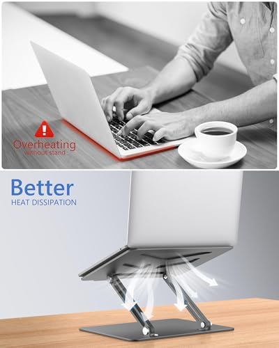 JCZT Adjustable Laptop Stand, Aluminum Laptop Stand for Desk, Classic Grey - Image 4