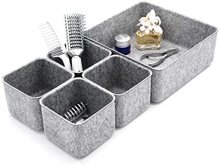 Welaxy Desk Organizers Storage bins Set Office Drawer Organizers Pen holder pencil cup phone stand sticky note storage Closet Cabinet boxes Organizing 5-piece Pack (Gray) - Image 5