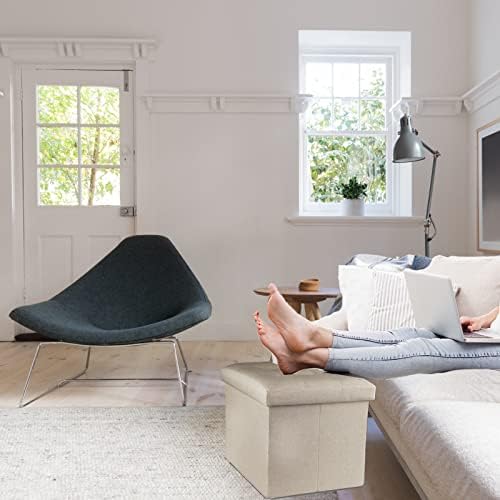 ALASDO Ottoman Storage Ottoman Footrest Stool Foldable Foot Rest Footstool Bench for Living Room 17x13x13inches Beige - Image 6