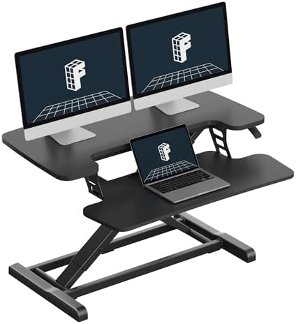 FLEXISPOT 32" Standing Desk Converter, Space-Saving Desktop Riser for Home Office, Sit Stand Computer Workstation for Laptop & Dual Monitor Setup, Black by Unknown