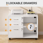 DEVAISE 3-Drawer File Cabinet with Lock, Mobile Wood Filing Cabinet, White - Image 5