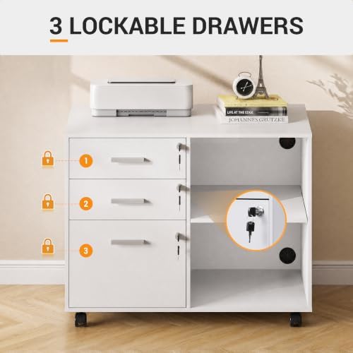 DEVAISE 3-Drawer File Cabinet with Lock, Mobile Wood Filing Cabinet, White - Image 5
