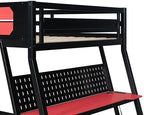 Polibi Full Over Full Bunk Bed with 2 Built-in Gaming Desks, USB Charging Ports & Pegboard Organizer, Heavy-Duty Gaming Bed Frame for Teens/Adults, Red (Full Size) - Image 5